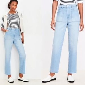 LOFT Straight Denim Jeans Size 32 14 Light Wash Side Tabs